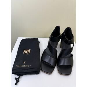 Frye & Co Roxy Black Leather Block Heel Sandals Women’s 8.5M Zip Back